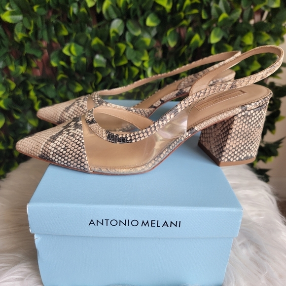Antonio Melani Braylene Snake Print Leather Slingback Block Heel Women's Size 9 - Picture 9 of 11